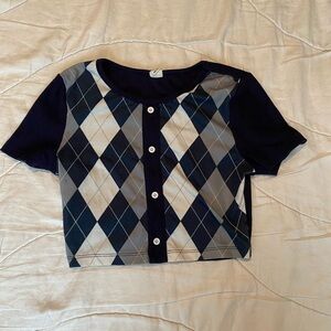 SHEIN Teen dark blue and white argyle print crop top